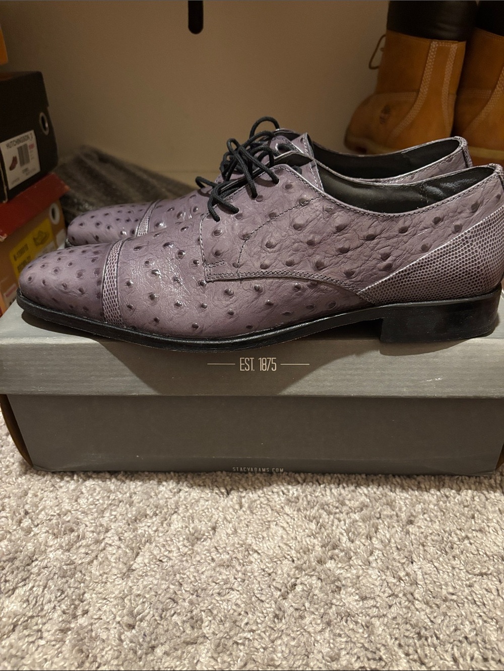 Stacy Adams Lavender Ostrich-Texture Cap-Toe Lace-Up Oxfords